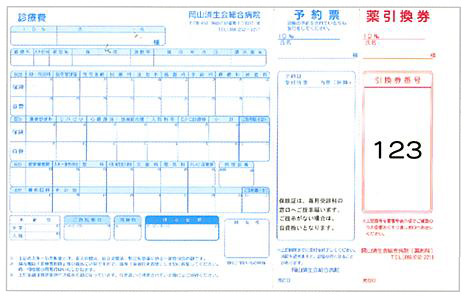 診療費 岡山済生会総合病院 予約票 薬引換券 123