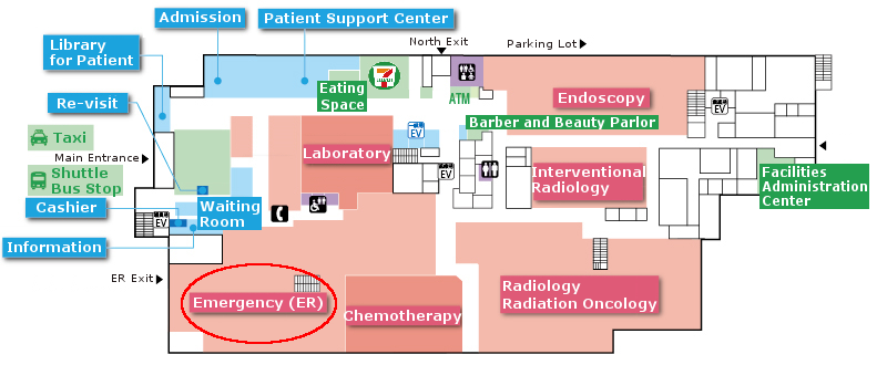 The emergency center map mark Emargency(ER)